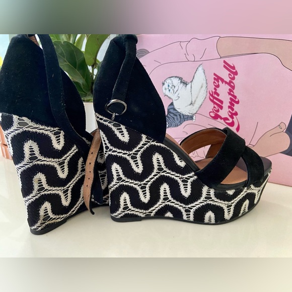 Jeffrey Cambell x Free People Black & White Suede + Crochet Wedge Heels - Picture 3 of 7